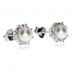 Stříbrné náušnice - Pecky s přírodní perlou a zirkony