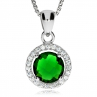Stříbrný přívěsek - Smaragdově zelený kulatý kámen