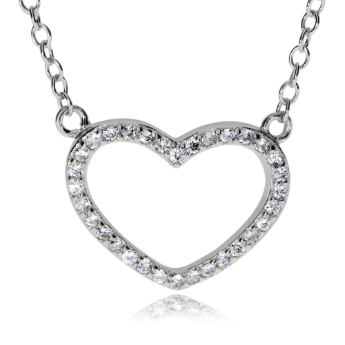 Stříbrný náhrdelník - Srdce se zirkony (CZ