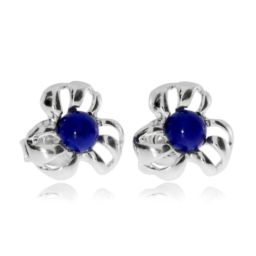 Stříbrné náušnice - Kytičky s modrým středem (lapis lazuli