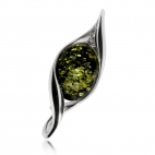 Stříbrná brož - oválný jantar v zelené barvě