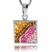 Stříbrný přívěsek s krystaly Swarovski v růžových a zlatých odstínech, čtverec