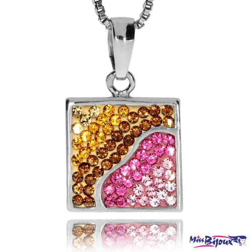 Stříbrný přívěsek s krystaly Swarovski v růžových a zlatých odstínech, čtverec