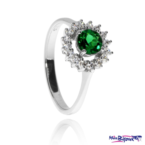 Stříbrný prsten se zirkony (kubická zirkonie) - Zelený střed