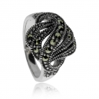 Stříbrný prsten s přírodními markazity - elegantní uzel